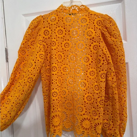 Stella Nova Crochet Top with Puff Sleeves in Orange sz S - Picture 3 of 6